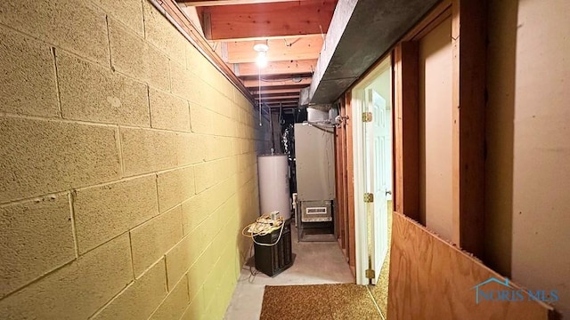 hall with gas water heater and heating unit