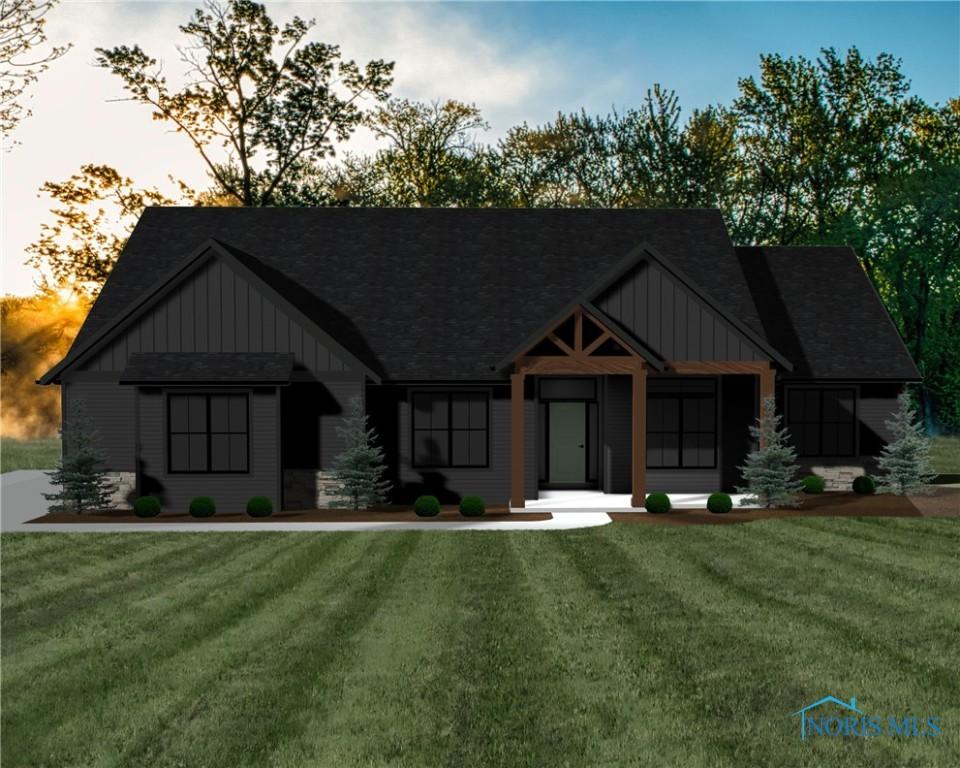 8484 Justin Ln, Monclova, OH 43542 - modern farmhouse with board and batten siding, a shingled roof, and a yard