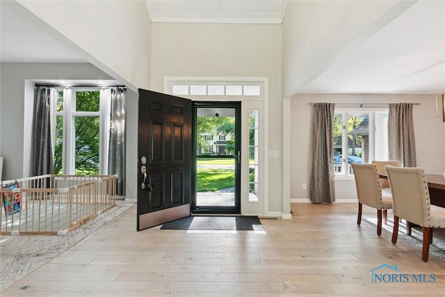 544 Jacqueline Ct, Holland, OH 43528 - foyer featuring light wood finished floors, a towering ceiling, and baseboards