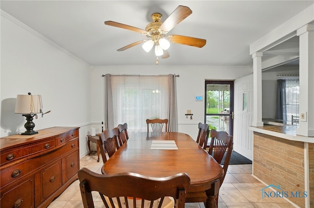 705 Reineck Dr, Toledo, OH 43605 - dining room featuring crown molding, a ceiling fan, and light tile patterned floors