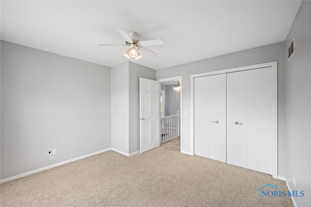 6142 Welsford Ct, Maumee, OH 43537 - unfurnished bedroom featuring a ceiling fan, visible vents, baseboards, a closet, and carpet flooring