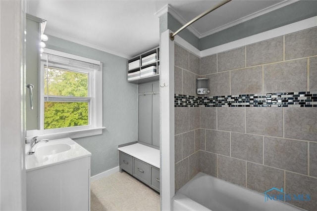 4242 Fairview Dr, Toledo, OH 43612 - full bathroom featuring ornamental molding, vanity, shower / washtub combination, and baseboards