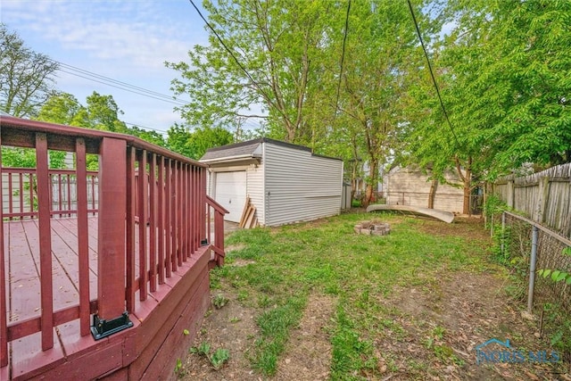 4242 Fairview Dr, Toledo, OH 43612 - fenced backyard featuring an outdoor structure, a deck, and a shed
