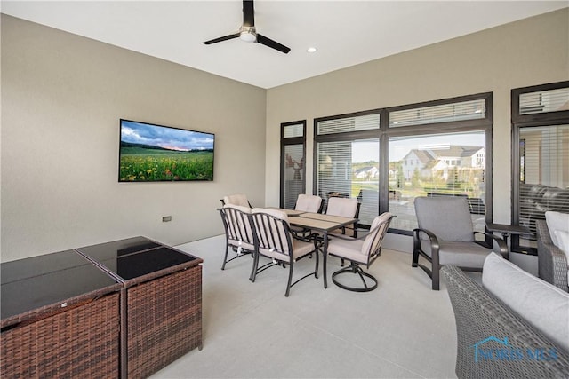 dining area with recessed lighting and a ceiling fan
