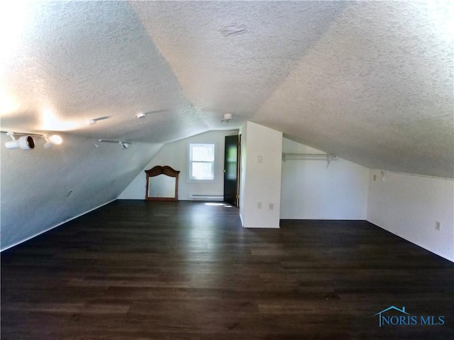 416 Donbar Dr, Bowling Green, OH 43402 - bonus room with a textured ceiling, a baseboard radiator, wood finished floors, and lofted ceiling