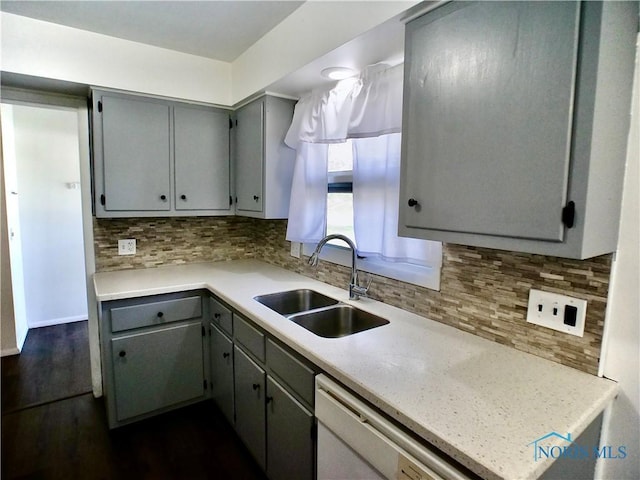 416 Donbar Dr, Bowling Green, OH 43402 - kitchen with a sink, dishwasher, gray cabinetry, and tasteful backsplash