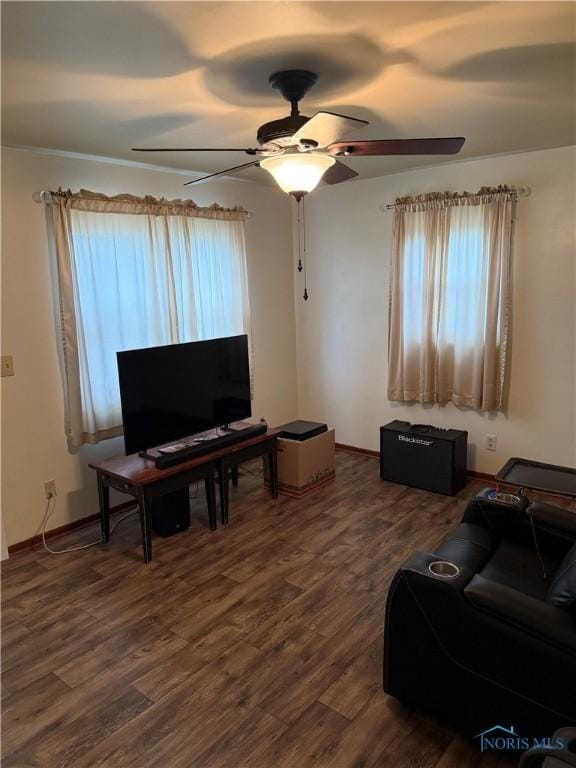 444 Rector Ave, Findlay, OH 45840 - living area featuring ceiling fan, dark wood-style flooring, and baseboards