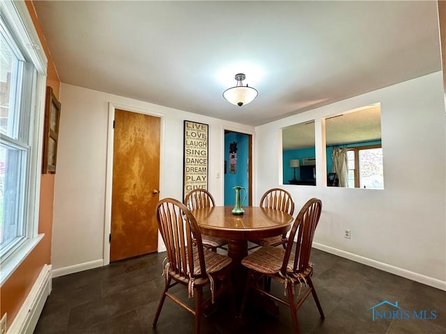 dining room with baseboards and a baseboard heating unit