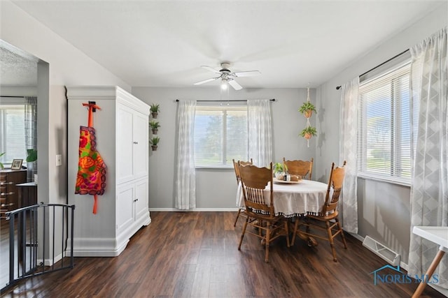 2123 Keen Ave, Toledo, OH 43611 - dining area with a ceiling fan, a healthy amount of sunlight, and dark wood-type flooring