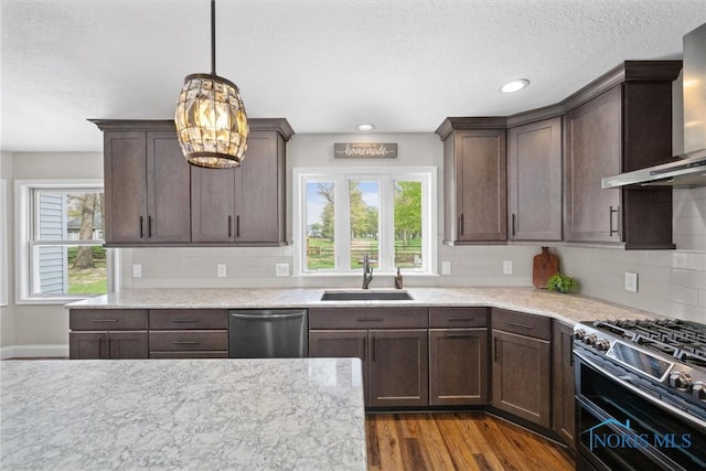 1135 Pimlico Park, Holland, OH 43528 - kitchen featuring a sink, appliances with stainless steel finishes, a wealth of natural light, and wall chimney range hood