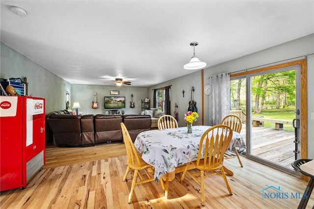 2515 S Berkey Southern Rd, Swanton, OH 43558 - dining space with light wood finished floors and ceiling fan