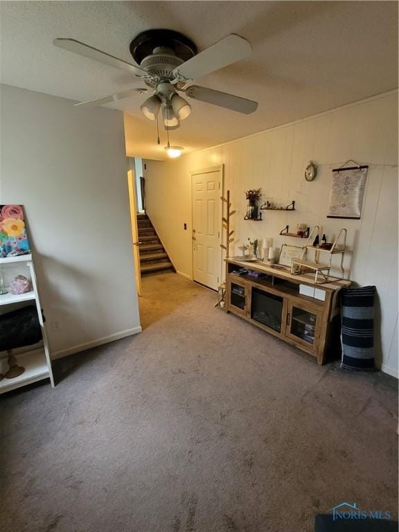 633 Southfield Dr, Maumee, OH 43537 - living area with a ceiling fan, carpet floors, stairs, and baseboards