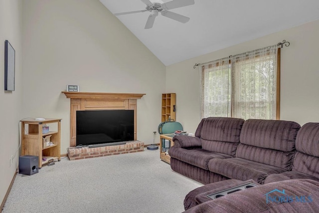 3739 Wild Pheasant Ln, Sylvania, OH 43560 - carpeted living room with ceiling fan and high vaulted ceiling