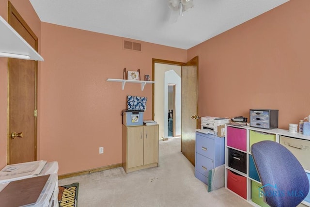 3739 Wild Pheasant Ln, Sylvania, OH 43560 - office area featuring light carpet, ceiling fan, and baseboards
