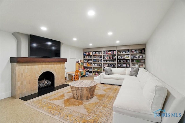 3405 Chestnut Hill Rd, Ottawa Hills, OH 43606 - living area with recessed lighting and a fireplace with flush hearth
