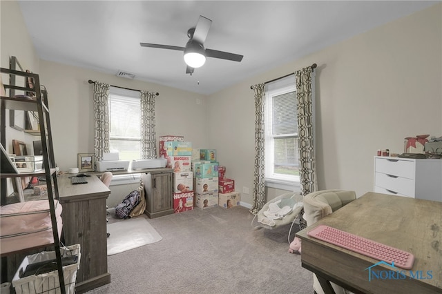 26237 Luckey Rd, Walbridge, OH 43465 - interior space featuring a ceiling fan, baseboards, visible vents, and carpet floors