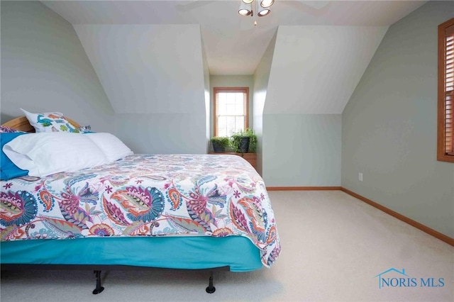 2028 Lakeland Dr, Findlay, OH 45840 - carpeted bedroom with baseboards, ceiling fan, vaulted ceiling, and recessed lighting