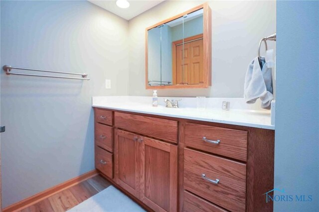 2028 Lakeland Dr, Findlay, OH 45840 - bathroom featuring baseboards, wood finished floors, and vanity