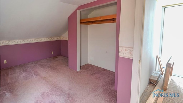 bonus room featuring carpet and lofted ceiling