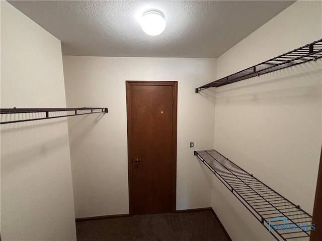 spacious closet featuring dark carpet