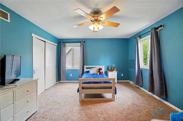 2369 Saint James Woods Blvd, Toledo, OH 43617 - bedroom with multiple windows, carpet, a textured ceiling, and a closet