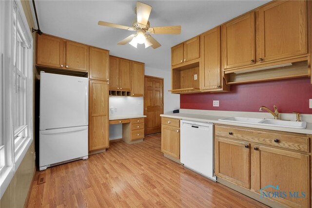 1137 Rosedale St, Maumee, OH 43537 - kitchen with white appliances, a sink, light wood-type flooring, and ceiling fan