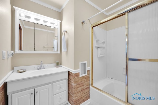 1137 Rosedale St, Maumee, OH 43537 - bathroom with vanity, bath / shower combo with glass door, and crown molding