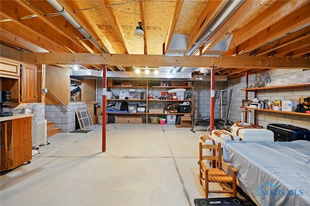 unfinished basement with concrete block wall