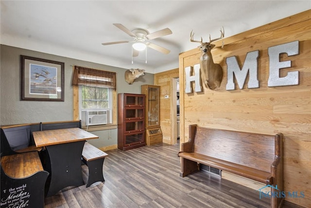22020 Switzer Rd, Defiance, OH 43512 - office with cooling unit, a ceiling fan, wood finished floors, and baseboards