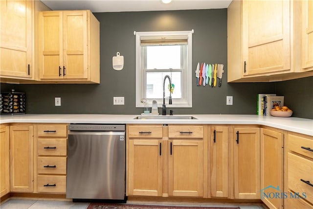 1407 Kenyon Dr, Toledo, OH 43614 - kitchen with dishwasher, light brown cabinetry, a sink, and light countertops