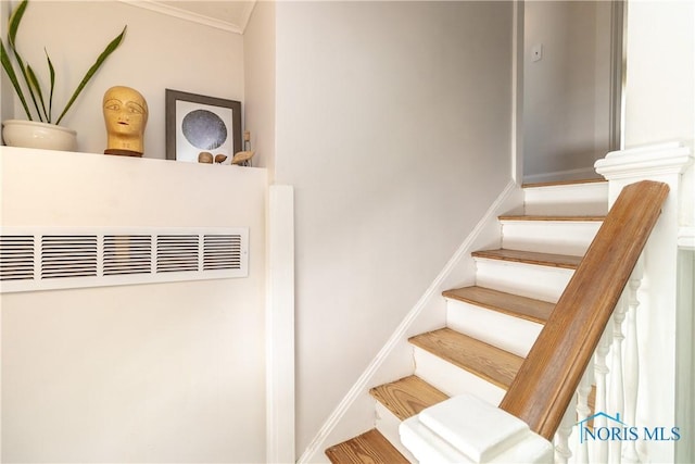 1407 Kenyon Dr, Toledo, OH 43614 - staircase featuring ornamental molding and a heating unit