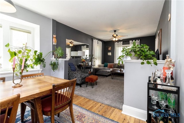 1407 Kenyon Dr, Toledo, OH 43614 - dining space with plenty of natural light, a ceiling fan, light wood-style flooring, and baseboards