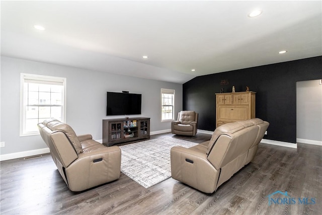 749 Parkside Dr, Wauseon, OH 43567 - living area featuring baseboards, recessed lighting, dark wood-style floors, and visible vents