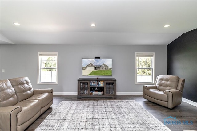 749 Parkside Dr, Wauseon, OH 43567 - living area featuring baseboards, recessed lighting, and dark wood-style flooring