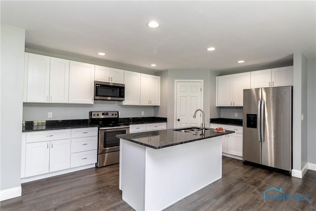 749 Parkside Dr, Wauseon, OH 43567 - kitchen with a sink, dark wood-style flooring, white cabinets, and stainless steel appliances