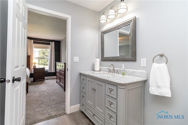 749 Parkside Dr, Wauseon, OH 43567 - bathroom with vanity, baseboards, ensuite bathroom, and wood finished floors