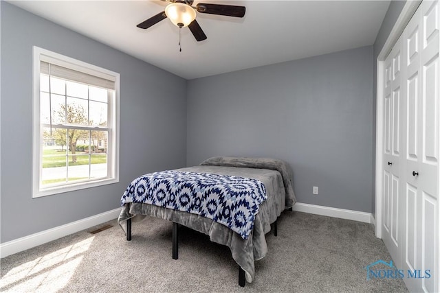 749 Parkside Dr, Wauseon, OH 43567 - bedroom with visible vents, carpet, baseboards, and a closet