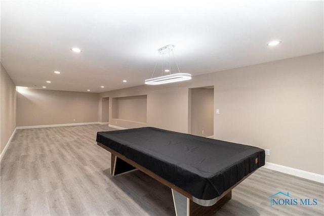 749 Parkside Dr, Wauseon, OH 43567 - recreation room with recessed lighting, baseboards, billiards, and light wood finished floors