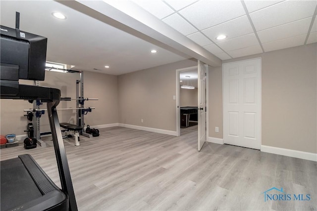 749 Parkside Dr, Wauseon, OH 43567 - workout room featuring recessed lighting, baseboards, and wood finished floors