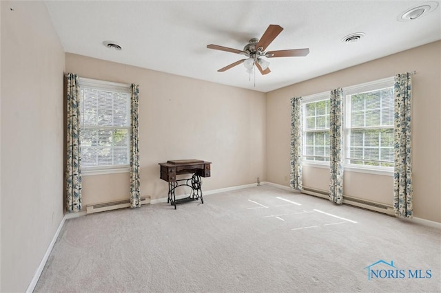 106 N Munson Rd, Swanton, OH 43558 - unfurnished room featuring a baseboard radiator, carpet, ceiling fan, and baseboards
