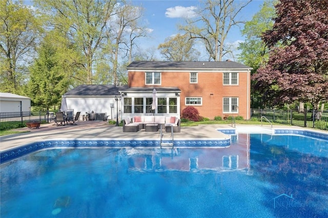 106 N Munson Rd, Swanton, OH 43558 - view of pool featuring fence, a patio area, outdoor lounge area, and a sunroom