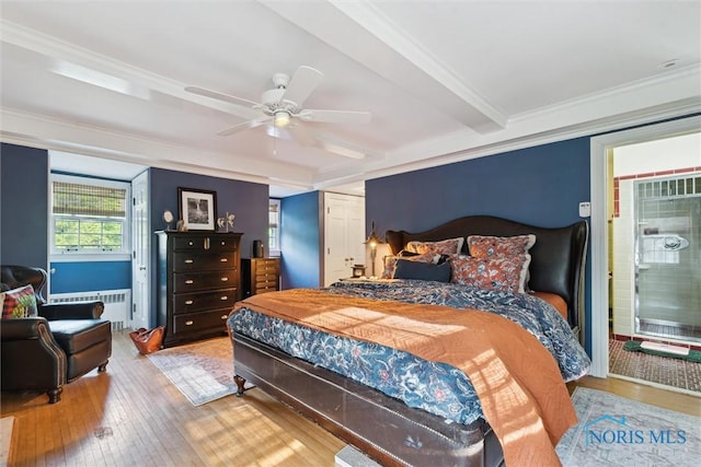 3766 Edgevale Rd, Toledo, OH 43606 - bedroom featuring radiator, wood-type flooring, ornamental molding, and a ceiling fan