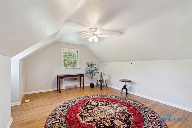 3766 Edgevale Rd, Toledo, OH 43606 - bonus room with a ceiling fan, wood finished floors, vaulted ceiling, and baseboards