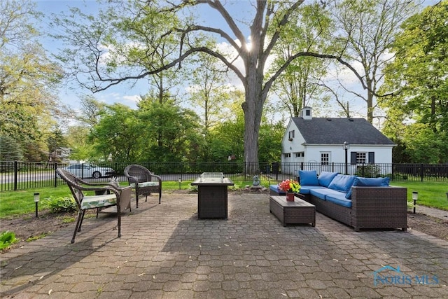 3766 Edgevale Rd, Toledo, OH 43606 - view of patio featuring an outdoor living space, fence, and view of wooded area
