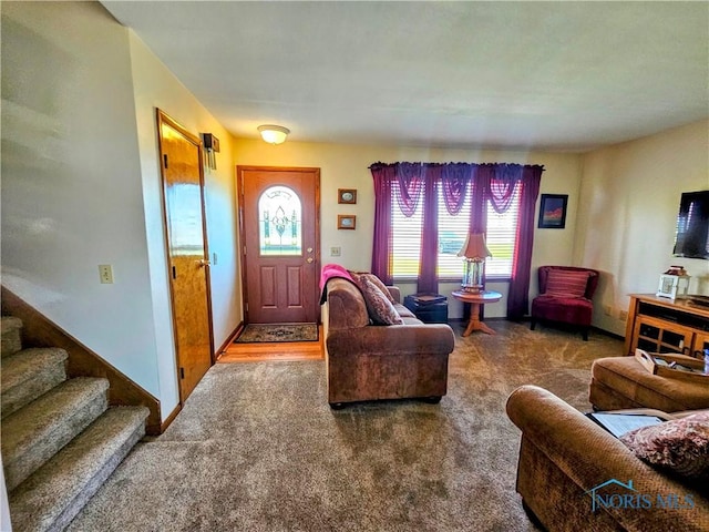24046 Defiance Pike, Custar, OH 43511 - carpeted living room featuring stairs