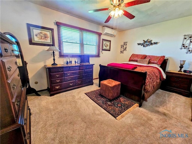 24046 Defiance Pike, Custar, OH 43511 - bedroom featuring a wall mounted AC, carpet floors, ceiling fan, and baseboards