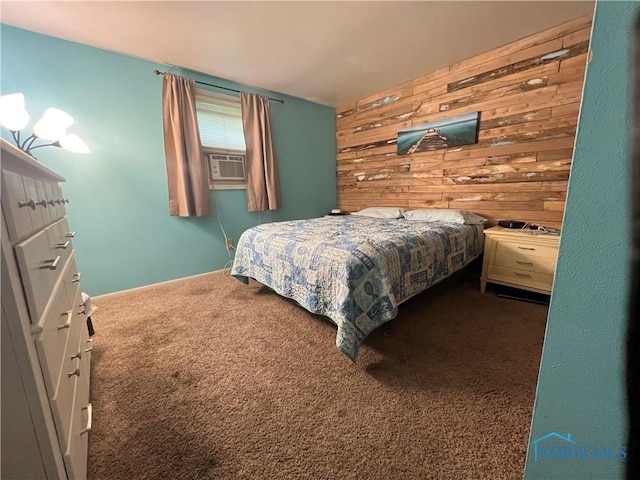 107 Oak Park Dr, Hicksville, OH 43526 - carpeted bedroom featuring wood walls, cooling unit, and an accent wall