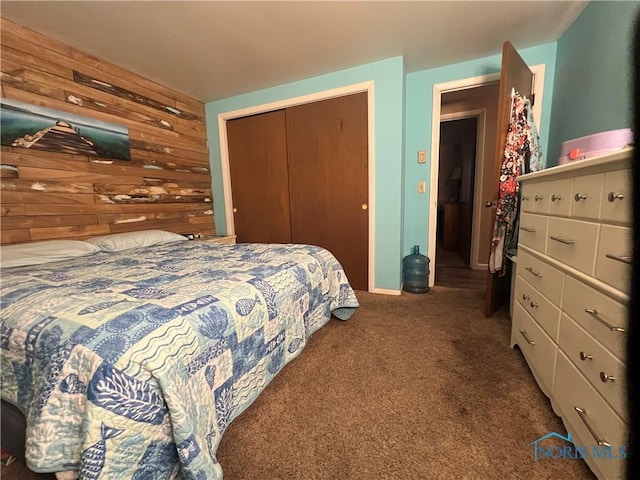 107 Oak Park Dr, Hicksville, OH 43526 - carpeted bedroom featuring wooden walls and a closet