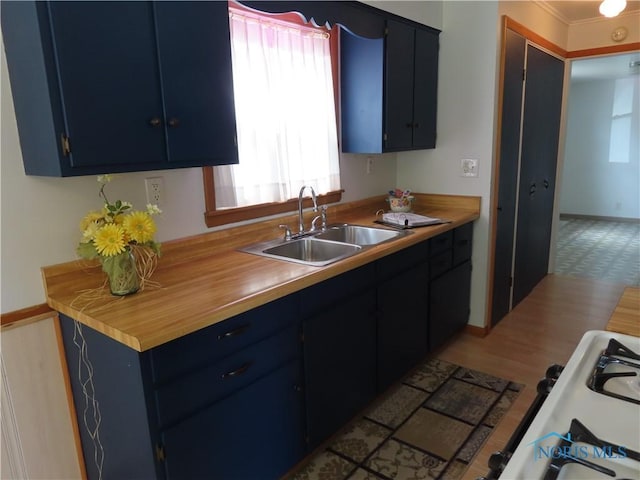kitchen featuring plenty of natural light, blue cabinetry, and a sink