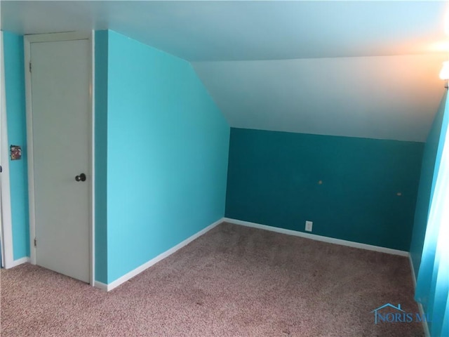 additional living space featuring baseboards, carpet flooring, and vaulted ceiling